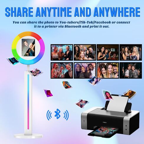 كشك صور iPad لجهاز Ipad مقاس 10.2 بوصة و10.9 بوصة و12.9 بوصة، كشك صور محمول مع مزامنة موسيقى RGB، تطبيق برمجي، جهاز تحكم عن بعد، ضوء حلقي، كشك صور سيلفي مع حقيبة طيران بيضاء in Kuwait