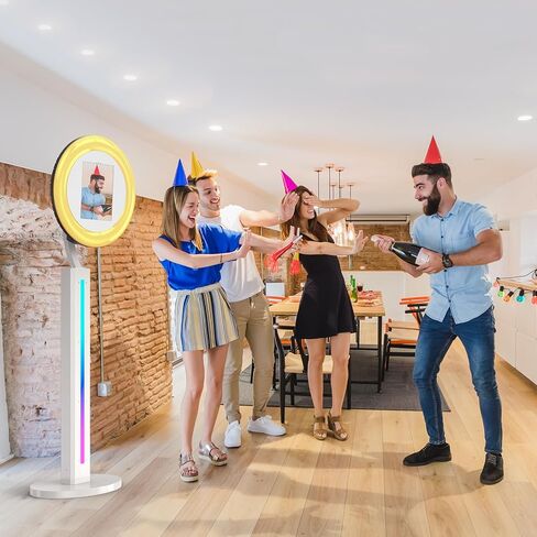 كشك صور iPad لجهاز Ipad مقاس 10.2 بوصة و10.9 بوصة و12.9 بوصة، كشك صور محمول مع مزامنة موسيقى RGB، تطبيق برمجي، جهاز تحكم عن بعد، ضوء حلقي، كشك صور سيلفي مع حقيبة طيران بيضاء in Kuwait