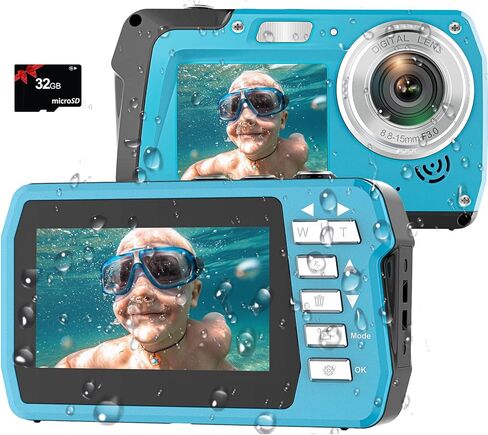 4K Underwater Camera with 32GB Card 11FT Waterproof Camera 48MP Autofocus IPS Dual-Screen(3"/2") Selfie Underwater Cameras for Snorkeling, Digital Camera 1500mAh Battery Cover Easy to Open(Blue) in Kuwait