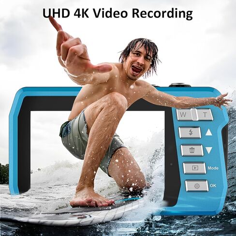 4K Underwater Camera with 32GB Card 11FT Waterproof Camera 48MP Autofocus IPS Dual-Screen(3"/2") Selfie Underwater Cameras for Snorkeling, Digital Camera 1500mAh Battery Cover Easy to Open(Blue) in Kuwait