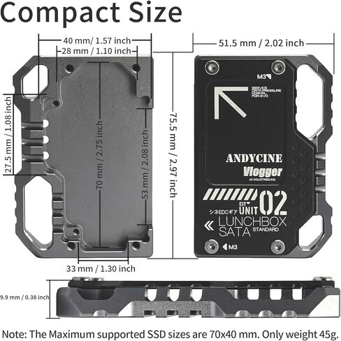 ANDYCINE Lunchbox II Black Magnalium Case for DIY SSD Compatible for Atomos Ninja V,V+, Ninja Flame, Ninja Inferno, and Shogun Inferno Monitors in Kuwait