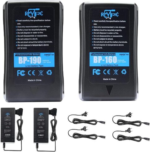 سلسلة بطاريات REYTRIC بقدرة 190 وات في الساعة و154 وات في الساعة على شكل V Mount/V-Lock مع شاحنين D-Tap بقدرة 13400 مللي أمبير في الساعة و10400 مللي أمبير في الساعة in Kuwait