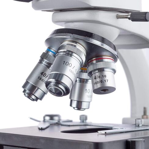 AmScope T380C-5M Digital Professional Compound Trinocular Microscope, 40X-2500X Magnification, WF10x and WF25x Eyepieces, Brightfield, LED Illumination, Abbe Condenser, Double-Layer Mechanical Stage, 85-265V Wide-Voltage Power Supply, Includes 5MP Camera  in Saudi Arabia