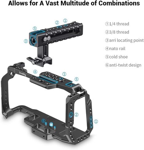 مجموعة قفص كاميرا سموريج لكاميرا السينما ذات التصميم الأسود السحري 4 كيه و6 كيف، متوافقة مع بي ام سي سي 4 كيه و6 كيه - KCVB2419 in Kuwait
