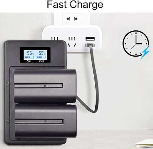 شاحن بطارية Topcine ثنائي الفتحة NP-F970، شاحن سريع NPF970 متوافق مع NP-F570 NP-F550 NP-F750 NP-F770 NP-F970 NP-F975 NP-F960 NP-F530 NP-F730 NP-F930 NP-F950 TR516 TR716 TR818 TR910 الخ. in Kuwait