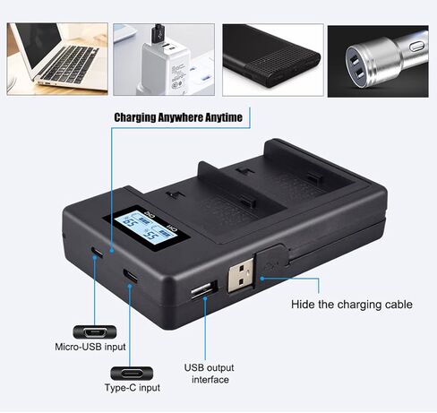 شاحن بطارية Topcine ثنائي الفتحة NP-F970، شاحن سريع NPF970 متوافق مع NP-F570 NP-F550 NP-F750 NP-F770 NP-F970 NP-F975 NP-F960 NP-F530 NP-F730 NP-F930 NP-F950 TR516 TR716 TR818 TR910 الخ. in Kuwait