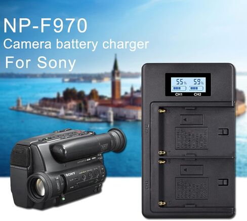 شاحن بطارية Topcine ثنائي الفتحة NP-F970، شاحن سريع NPF970 متوافق مع NP-F570 NP-F550 NP-F750 NP-F770 NP-F970 NP-F975 NP-F960 NP-F530 NP-F730 NP-F930 NP-F950 TR516 TR716 TR818 TR910 الخ. in Kuwait