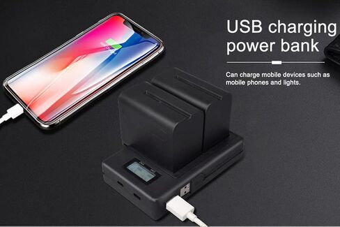 شاحن بطارية Topcine ثنائي الفتحة NP-F970، شاحن سريع NPF970 متوافق مع NP-F570 NP-F550 NP-F750 NP-F770 NP-F970 NP-F975 NP-F960 NP-F530 NP-F730 NP-F930 NP-F950 TR516 TR716 TR818 TR910 الخ. in Kuwait