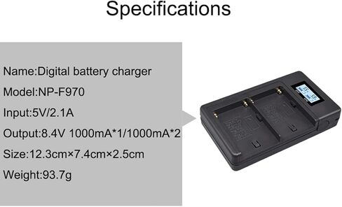 شاحن بطارية Topcine ثنائي الفتحة NP-F970، شاحن سريع NPF970 متوافق مع NP-F570 NP-F550 NP-F750 NP-F770 NP-F970 NP-F975 NP-F960 NP-F530 NP-F730 NP-F930 NP-F950 TR516 TR716 TR818 TR910 الخ. in Kuwait