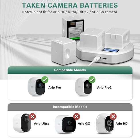 Taken Batteries for Arlo Pro and Arlo Pro 2 Surveillance Camera, 4-Pack 7.2V 2440mAh Relacement Batteries with LCD Battery Charger Station（NOT Compatible with Arlo Ultra 2, Arlo Pro 3） in Kuwait
