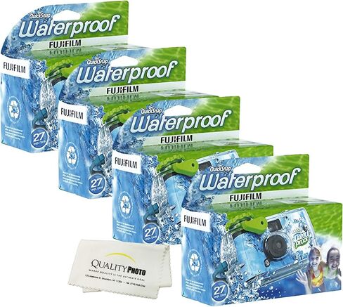 كاميرا Fujifilm Quick Snap مقاومة للماء 27 تعريضًا و35 مم و800 فيلم، عبوة واحدة + قطعة قماش من الألياف الدقيقة عالية الجودة (4 عبوات) in Saudi Arabia