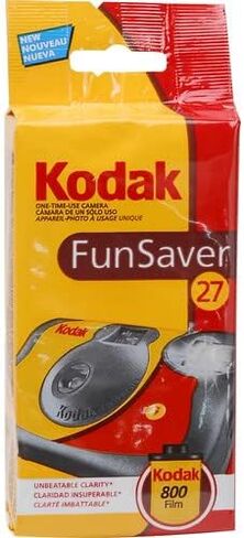 كاميرا Kodak Fun Saver للاستخدام الفردي / 27 لفة خبرة - الكمية 3 + حامل غطاء العدسة + قطعة قماش in Kuwait