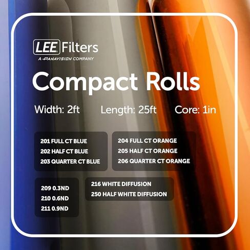 LEE Filters 201 Full Blue Compact Roll - 2ft Wide Polyester Lighting Gel for Warm Tungsten to Photographic Daylight Diffusion Filter - Made in The UK in Saudi Arabia