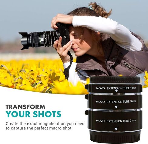 Movo Photo AF Macro Extension Tube Set for Fujifilm X-Mount Mirrorless Cameras with 10mm, 16mm and 21mm Tubes in Saudi Arabia