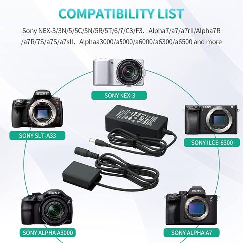 مجموعة محول الطاقة LP AC-PW20 NP-FW50 لبطارية Sony Alpha ZV-E10 A6400 A6100 A6300 A6000 A6500 A5100 A7II A7RII A7SII A7S RX10 II IV NEX5 NEX7 in Saudi Arabia