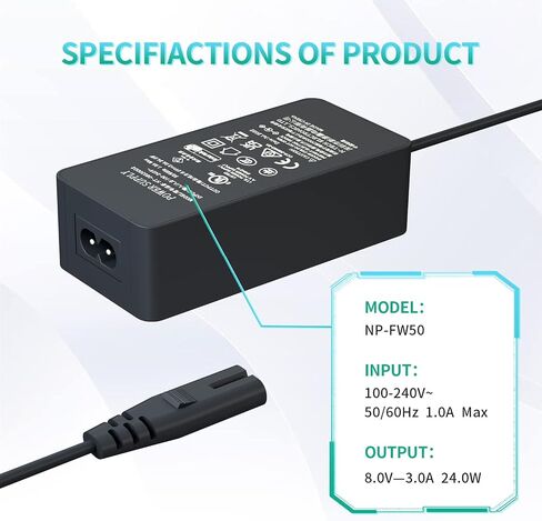 مجموعة محول الطاقة LP AC-PW20 NP-FW50 لبطارية Sony Alpha ZV-E10 A6400 A6100 A6300 A6000 A6500 A5100 A7II A7RII A7SII A7S RX10 II IV NEX5 NEX7 in Saudi Arabia
