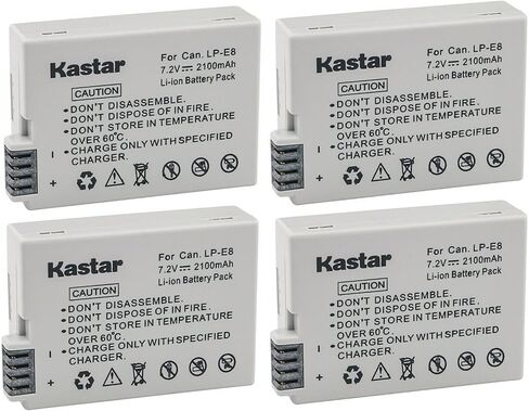 Kastar 3 عبوات بديلة لبطارية علبة LP-E8، بطارية LPE8، شاحن LC-E8E، EOS 550D، EOS 600D، EOS 700D، EOS Rebel T2i، EOS Rebel T3i، EOS Rebel T4i، كاميرا EOS Rebel T5i وقبضة BG-E8 in Kuwait