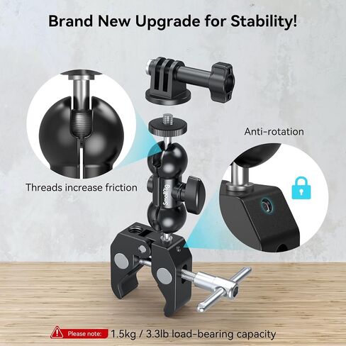 حامل بمشبك كاميرا SmallRig Super، محول رأس كروي مزدوج، حامل طاولة مكتب سياج لـ Ronin-M/Insta360/Gopro، رأس كروي - 1138 in Kuwait