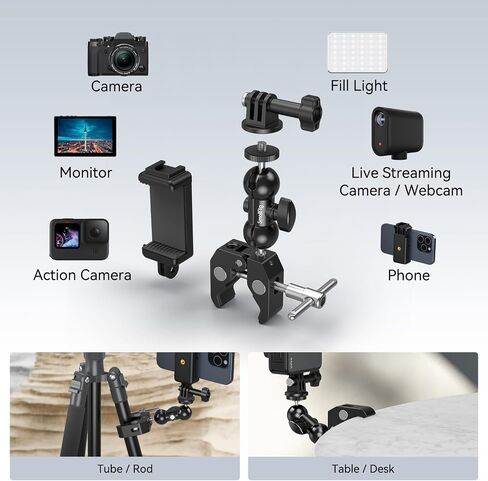 حامل بمشبك كاميرا SmallRig Super، محول رأس كروي مزدوج، حامل طاولة مكتب سياج لـ Ronin-M/Insta360/Gopro، رأس كروي - 1138 in Kuwait