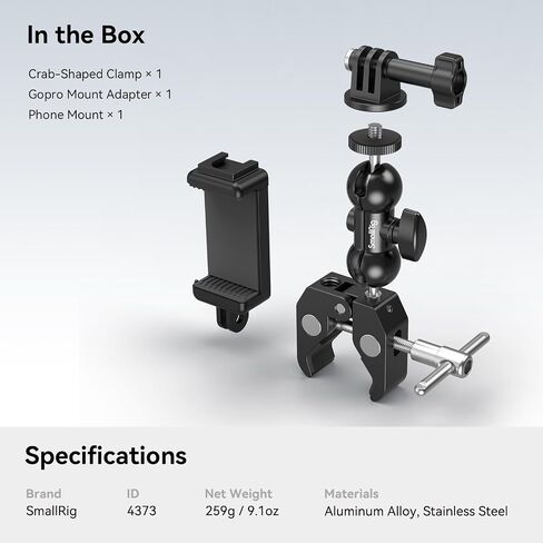 حامل بمشبك كاميرا SmallRig Super، محول رأس كروي مزدوج، حامل طاولة مكتب سياج لـ Ronin-M/Insta360/Gopro، رأس كروي - 1138 in Kuwait