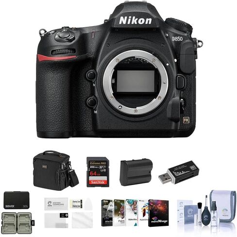 كاميرا Nikon D850 DSLR - حزمة مع بطاقة SDXC U3 سعة 64 جيجابايت، وحقيبة الكاميرا، وبطارية احتياطية، ومجموعة التنظيف، ومحفظة الذاكرة، وقارئ البطاقات، وواقي شاشة زجاجي، وحزمة برامج الكمبيوتر in Saudi Arabia