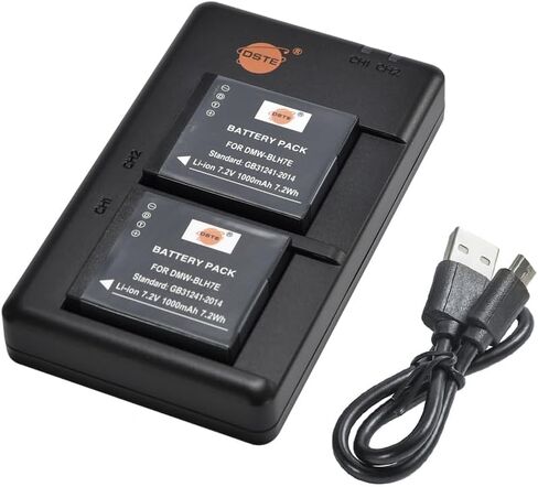 حزمة بطارية ليثيوم DSTE 7.2 فولت 1000 مللي أمبير DMW-BLH7E (عبوتين) وشاحن مزدوج متوافق مع الكاميرا الرقمية باناسونيك DMW-BLH7 DMW-BLH7PP DMW-BLH7GK وLumix DMC-GM1KD DMC-GM1KEB DMC-GM1KK in Kuwait