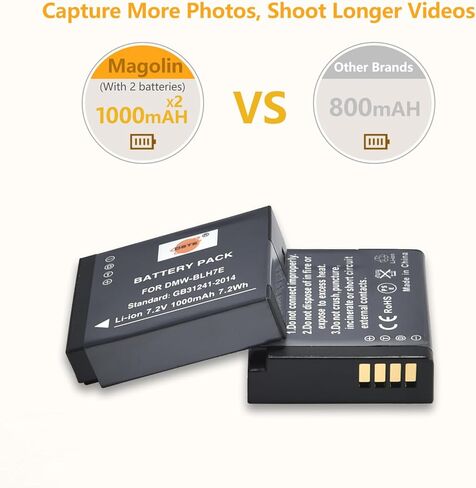 حزمة بطارية ليثيوم DSTE 7.2 فولت 1000 مللي أمبير DMW-BLH7E (عبوتين) وشاحن مزدوج متوافق مع الكاميرا الرقمية باناسونيك DMW-BLH7 DMW-BLH7PP DMW-BLH7GK وLumix DMC-GM1KD DMC-GM1KEB DMC-GM1KK in Kuwait