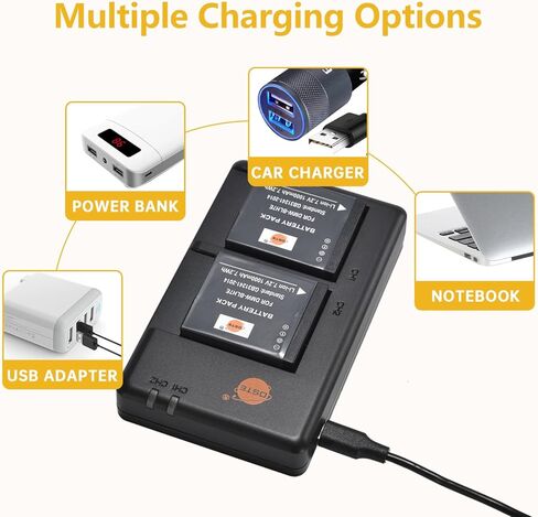 حزمة بطارية ليثيوم DSTE 7.2 فولت 1000 مللي أمبير DMW-BLH7E (عبوتين) وشاحن مزدوج متوافق مع الكاميرا الرقمية باناسونيك DMW-BLH7 DMW-BLH7PP DMW-BLH7GK وLumix DMC-GM1KD DMC-GM1KEB DMC-GM1KK in Kuwait