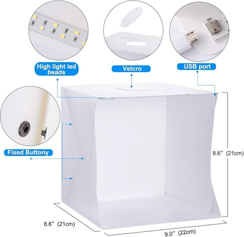 Mini Photo Studio Box, 9 x 9 Inches Shooting Tent Kit, Foldable Photography Booth With 2 x 20 LED Beads + 6 Colors Backdrops in Saudi Arabia