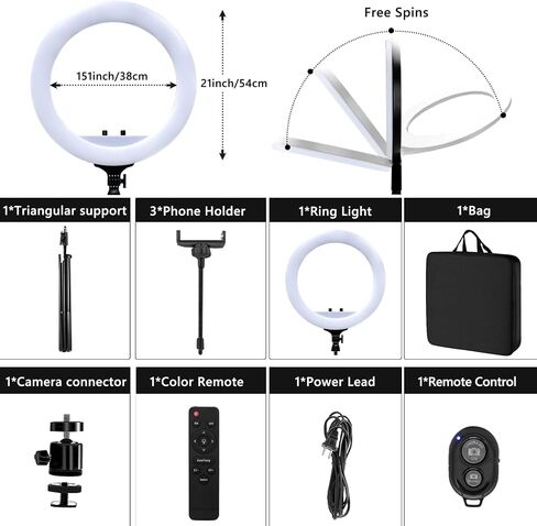 حلقة إضاءة Aro de Luz - طقم إضاءة LED 14 بوصة 60 وات مع حامل - إضاءة درجة حرارة اللون 3000-6000 K قابلة للتعديل لمدونات الفيديو، والمكياج، ويوتيوب، والكاميرا، والصور، والفيديو - التحكم عن بعد in Saudi Arabia