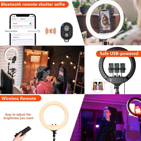 حلقة إضاءة Aro de Luz - طقم إضاءة LED 14 بوصة 60 وات مع حامل - إضاءة درجة حرارة اللون 3000-6000 K قابلة للتعديل لمدونات الفيديو، والمكياج، ويوتيوب، والكاميرا، والصور، والفيديو - التحكم عن بعد in Saudi Arabia