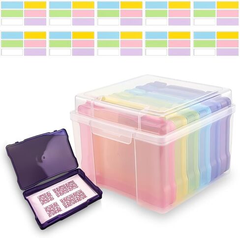 HOMURY Colorful Plastic Photo Storage Box 5 x 7 Photo Storage Container with 6 Inner Cases Colorful Plastic Picture Storage Box, Portable Photo Case with Label Sticker for Photo, Card, Stamp, Sticker in Kuwait