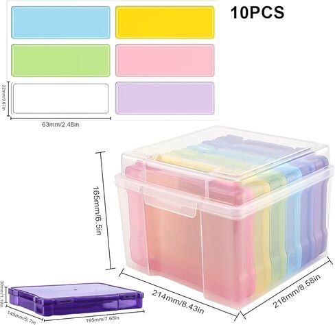 HOMURY Colorful Plastic Photo Storage Box 5 x 7 Photo Storage Container with 6 Inner Cases Colorful Plastic Picture Storage Box, Portable Photo Case with Label Sticker for Photo, Card, Stamp, Sticker in Kuwait