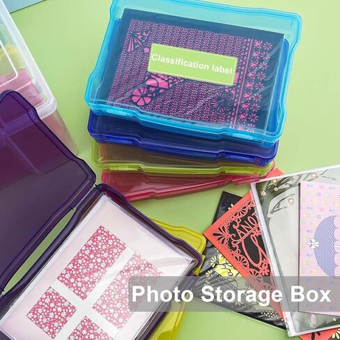 HOMURY Colorful Plastic Photo Storage Box 5 x 7 Photo Storage Container with 6 Inner Cases Colorful Plastic Picture Storage Box, Portable Photo Case with Label Sticker for Photo, Card, Stamp, Sticker in Kuwait