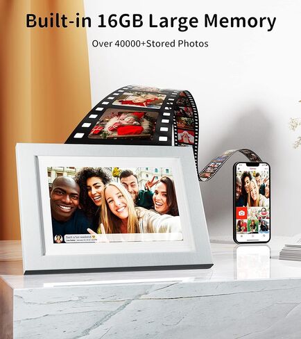 10.1" Digital Picture Frame WiFi, IPS HD Touch Screen Display with 16GB-Walnut, Removable Double Photo Frame, Share Photos or Videos for Family, Parent, Newborn, Children, Couple Memorial Gifts in Kuwait
