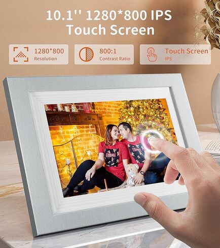 10.1" Digital Picture Frame WiFi, IPS HD Touch Screen Display with 16GB-Walnut, Removable Double Photo Frame, Share Photos or Videos for Family, Parent, Newborn, Children, Couple Memorial Gifts in Kuwait