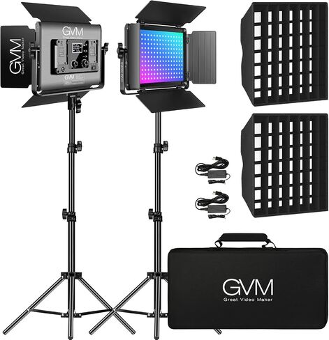 GVM RGB LED ضوء فيديو مع Softbox، 680RS 50W مجموعات إضاءة لوحة LED مع تحكم بلوتوث، عبوتان من إضاءة التصوير الفوتوغرافي لاستوديو YouTube، تصوير الفيديو، الألعاب، البث، المؤتمرات in Saudi Arabia