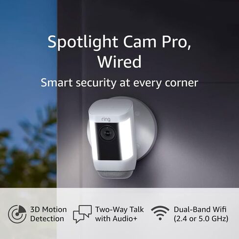 Ring Spotlight Cam Pro, Wired | 3D Motion Detection, Two-Way Talk with Audio+, and Dual-Band Wifi (2022 release) - White in Kuwait