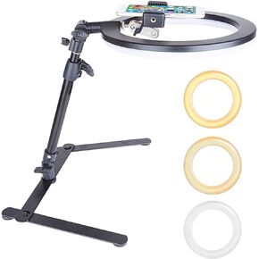 2 in 1 Desktop High Angle Shot Phone Mount with 10-inch Dimmable LED Ring Fill Light for Cook Recording Calligraphy Drawing Online Lesson Nail-Art Jewelry Craft Video Recording Live Streaming in Saudi Arabia