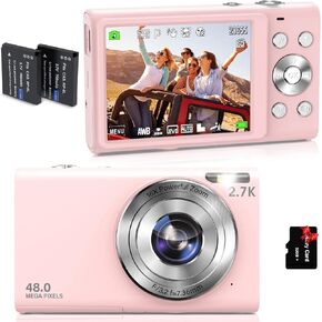 Digital Camera Auto Focus 2.7K Vlogging Camera HD 48MP 16X Digital Zoom Camera with 32G Memory Card 2 Batteries YouTube Portable Mini Compact Camera for Kids Teens Adult Beginner in Kuwait