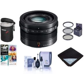 Panasonic LUMIX G Leica DG Summilux 15mm f/1.7 Aspherical Lens for MFT, Black, Bundle with Slinger Case, Filter Kit, Cleaning Kit, Lens Cap Tether in Saudi Arabia