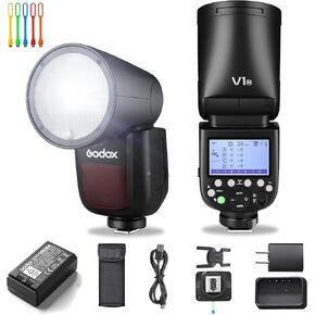 مجموعة فلاش Godox V1 لكاميرا نيكون، Godox V1-N Round Head Speedlight مع بطارية 2X Godox VB26 وحذاء ساخن للصور والمناسبات والسفر والتصوير الفوتوغرافي لحفلات الزفاف in Kuwait