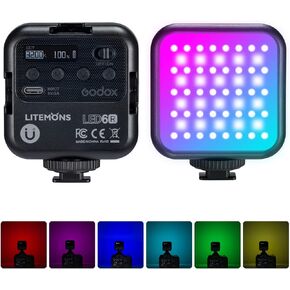 Godox LED6R RGB Video Light,360° Full Color LED Camera Light,HSI Adjustable 36000 Colors,CCT Bicolor 3200K～6500K,CRI 95,13 Scene Modes,Portable Photography Lighting Support Magnetic Attraction in Saudi Arabia
