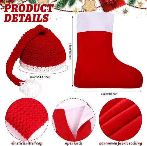 Hoosige 2 Pcs Christmas Newborn Photography Props Christmas Stocking Sleeping Bag and Santa Knitted Hat Long Tail Crochet Hat Knit Stocking Cap for Newborn Xmas Outfit Photo Shooting in Kuwait