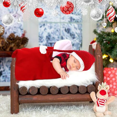 Hoosige 2 Pcs Christmas Newborn Photography Props Christmas Stocking Sleeping Bag and Santa Knitted Hat Long Tail Crochet Hat Knit Stocking Cap for Newborn Xmas Outfit Photo Shooting in Kuwait
