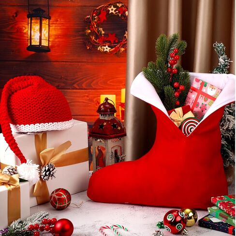 Hoosige 2 Pcs Christmas Newborn Photography Props Christmas Stocking Sleeping Bag and Santa Knitted Hat Long Tail Crochet Hat Knit Stocking Cap for Newborn Xmas Outfit Photo Shooting in Kuwait