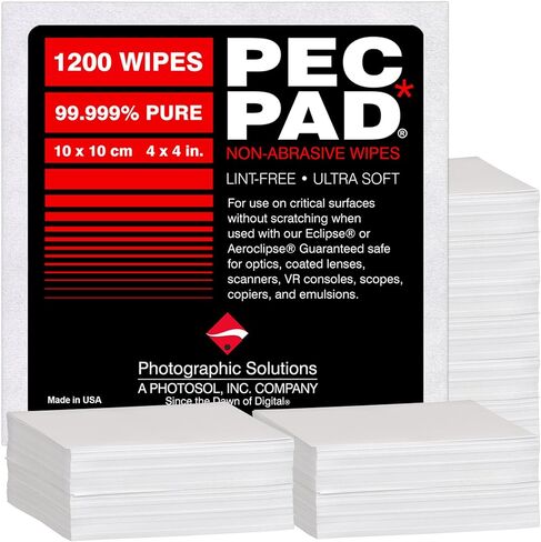 مناديل خالية من الوبر من PEC-PAD مقاس 10.16 سم × 10.16 سم، غير كاشطة فائقة النعومة لتنظيف الأسطح الحساسة مثل الكاميرا، والعدسات، والمرشحات، والأفلام، والماسحات الضوئية، والتلسكوبات، والمجاهر، والمناظير. (1200 ورقة لكل كجم) in Kuwait