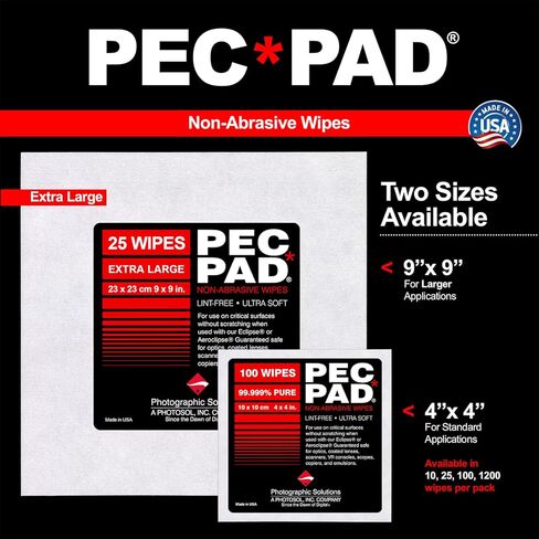 مناديل خالية من الوبر من PEC-PAD مقاس 10.16 سم × 10.16 سم، غير كاشطة فائقة النعومة لتنظيف الأسطح الحساسة مثل الكاميرا، والعدسات، والمرشحات، والأفلام، والماسحات الضوئية، والتلسكوبات، والمجاهر، والمناظير. (1200 ورقة لكل كجم) in Kuwait
