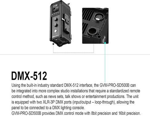 GVM Pro SD500B 500W Led Video Light، أضواء الاستوديو مع Bowen Mount، طقم إضاءة التصوير الفوتوغرافي 61600lux/1m مع غطاء قياسي 45 درجة، إضاءة فيديو الإخراج المستمر مع وحدة التحكم، CRI 97+، 2700-6800K in Kuwait