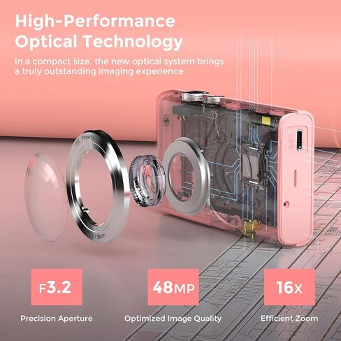 Digital Camera Auto Focus 2.7K Vlogging Camera HD 48MP 16X Digital Zoom Camera with 32G Memory Card 2 Batteries YouTube Portable Mini Compact Camera for Kids Teens Adult Beginner in Kuwait